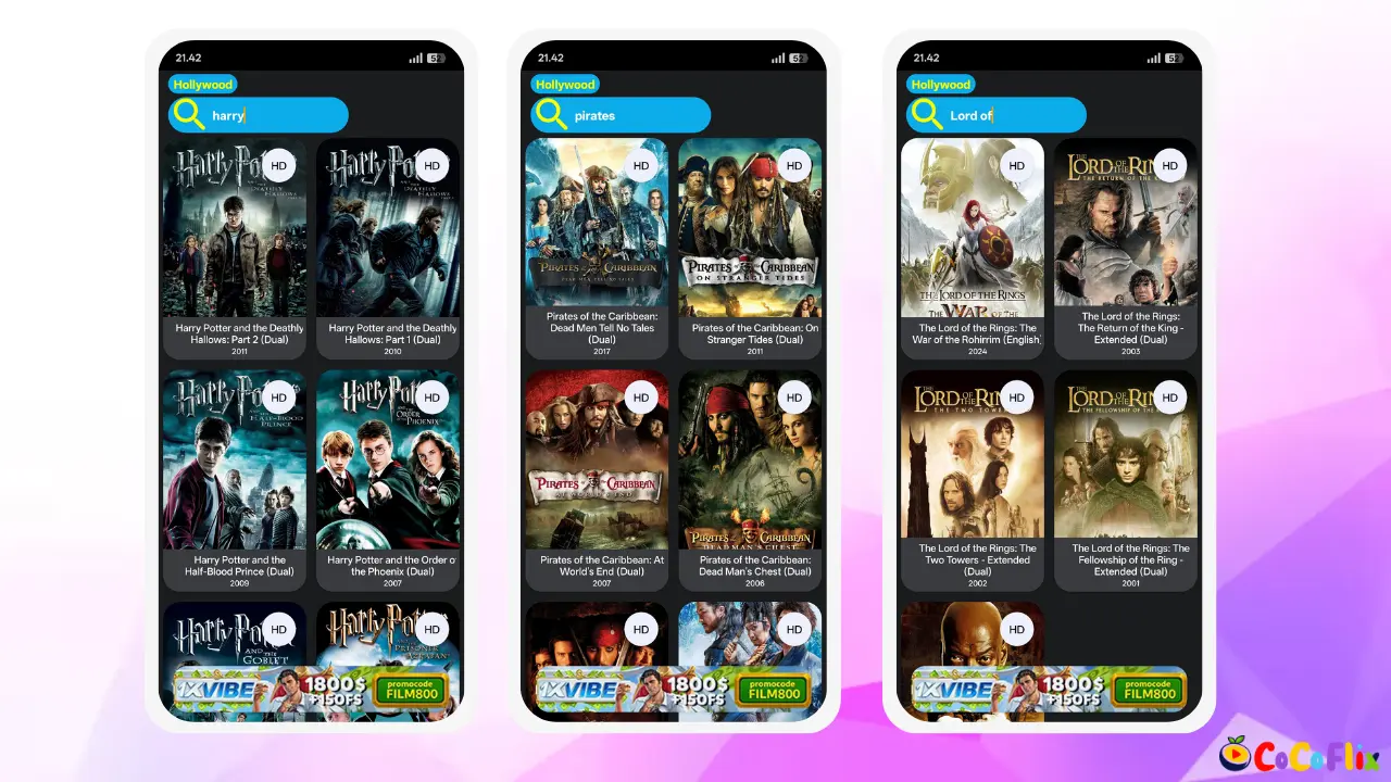 CocoFlix app movie library with Hollywood collections