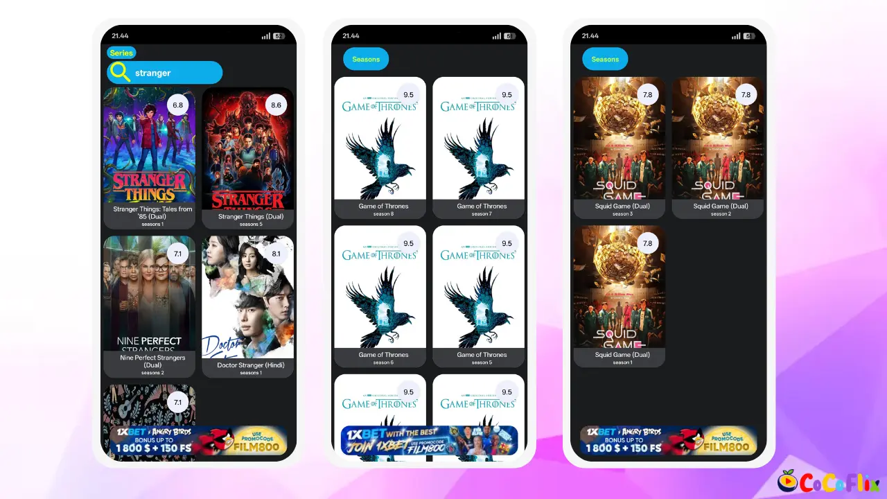 CocoFlix app web series catalog on Android