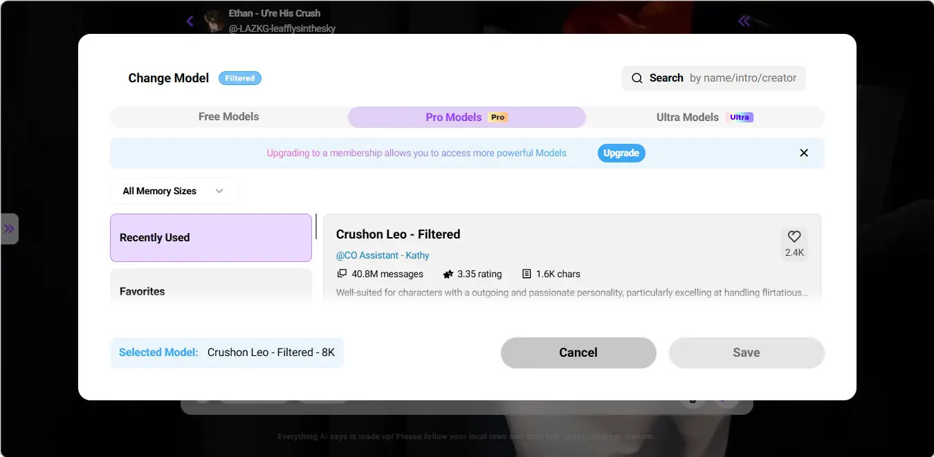 CrushOn AI - Change Model