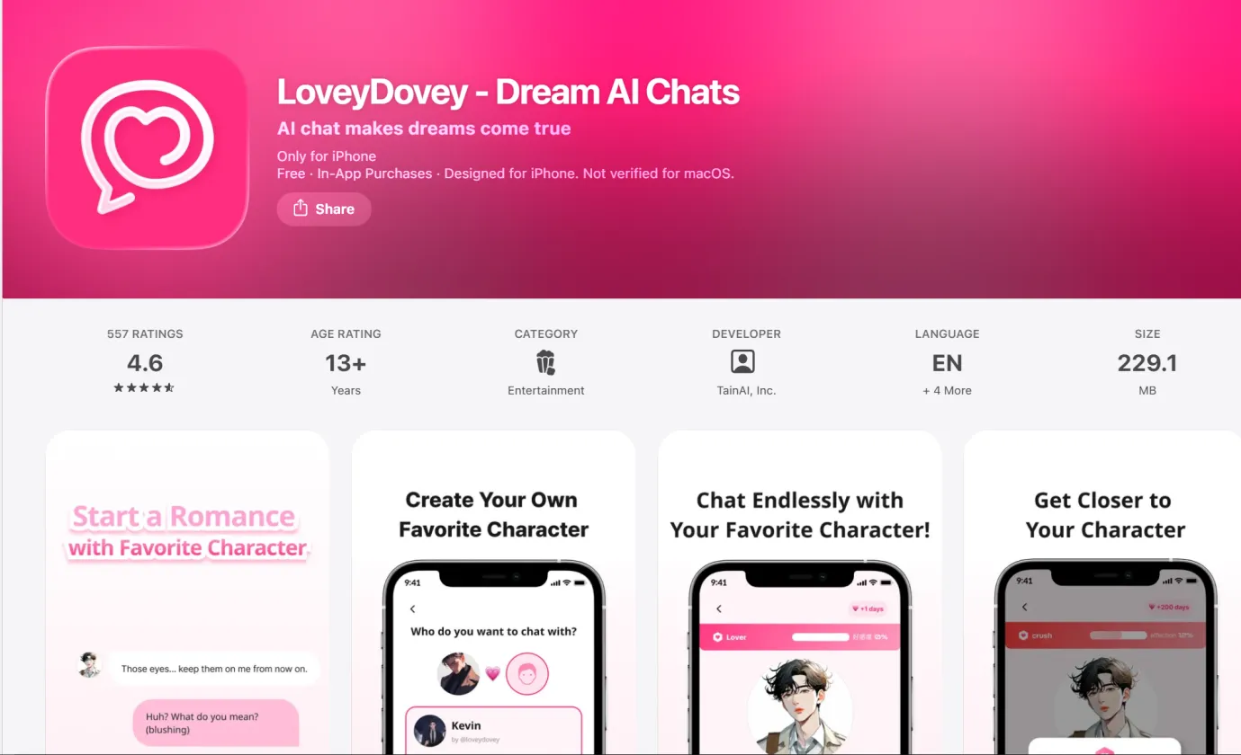 Comparing guided AI romance in LoveyDovey with open-ended character roleplay on CrushOn AI.